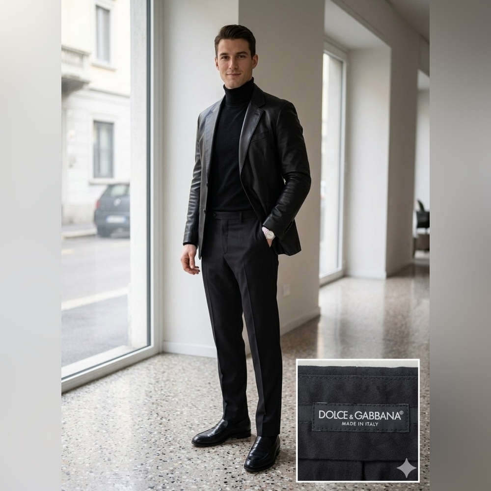 Dolce & Gabbana Black Virgin Wool Dress Pants - Made in Italy - Size 46 IT
